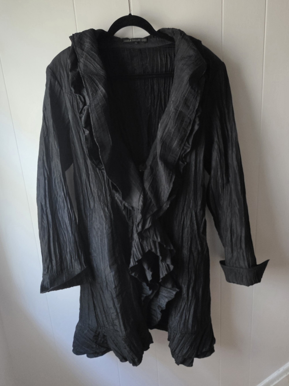 Adèle Dallas Orr XL Black Crinkle Ruffle Jacket Lagenlook Art to Wear Cardigan